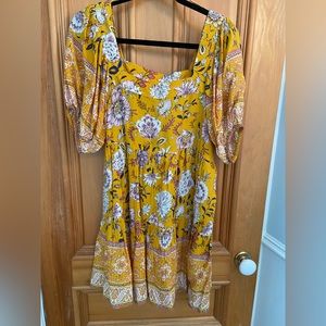 Square neck smock dress in floral print